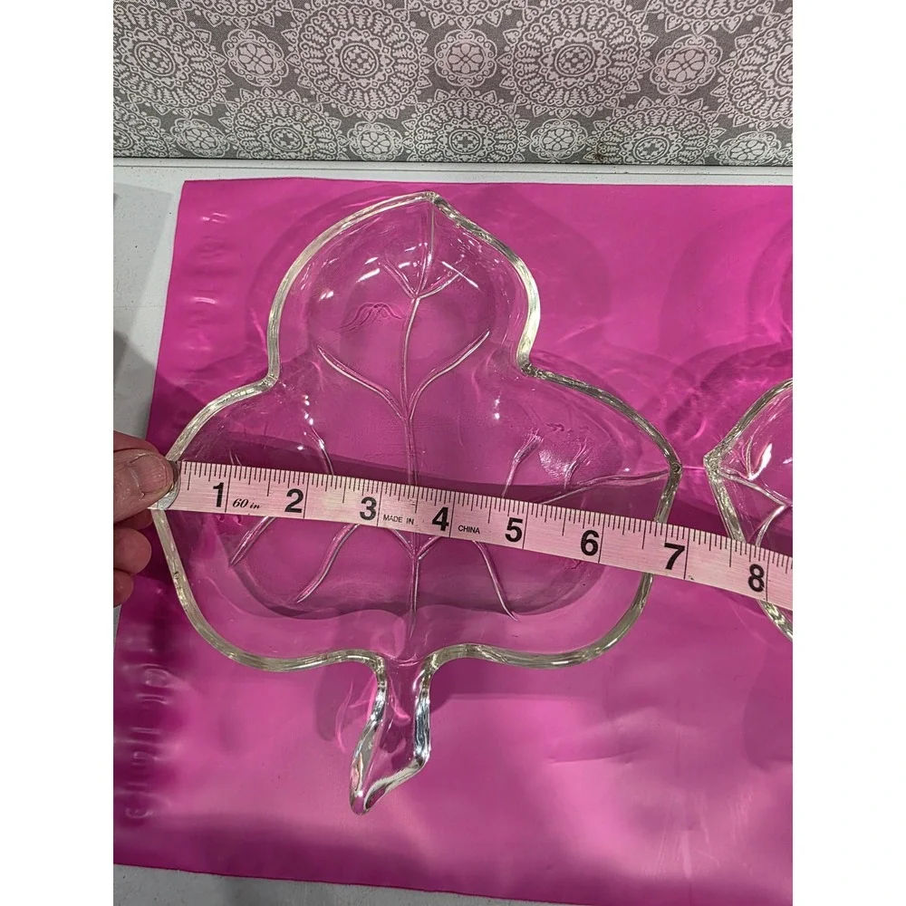 Clear Glass Maple Leaf Shaped Candy‎ Nut Dish 1-Divided Serving Tray Set Holiday